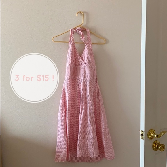 Pink Striped Halter Fit and Flare Dress - Picture 1 of 5